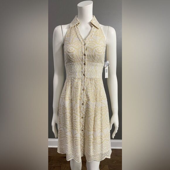 ANTONIO MELANI Dresses & Skirts - NWT Antonio Melani Halle Eyelet lace embroidery button down collared dress SZ 0